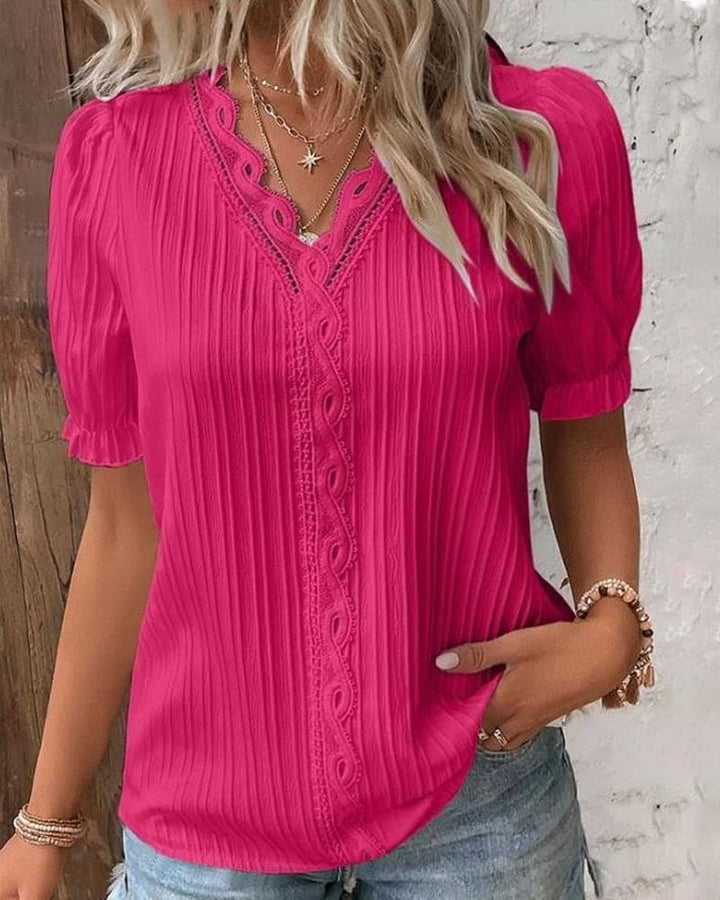 Elegancka bluzka z koronką z dekoltem w serek
