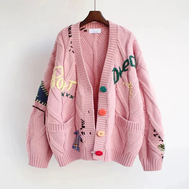 Sweter z Wysokim Dekoltem Damski z Haftem Patchwork