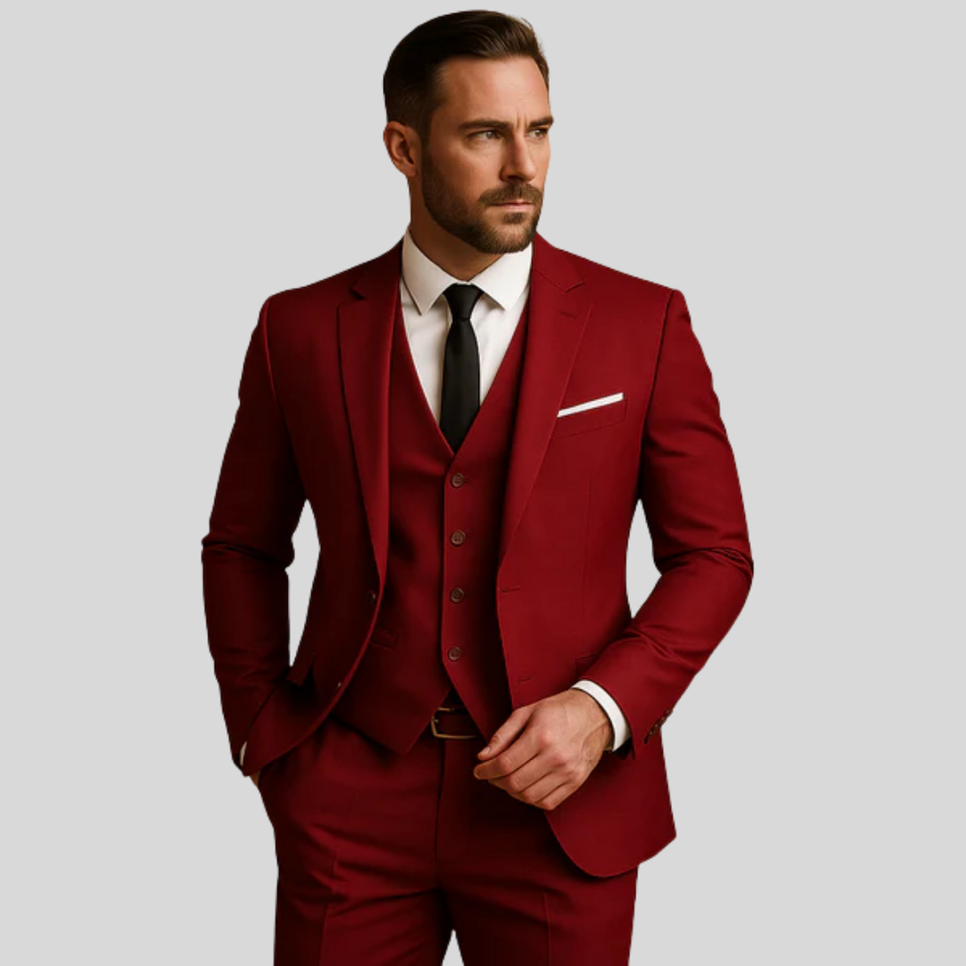Męski Slim-Fit 3-Częściowy Garnitur