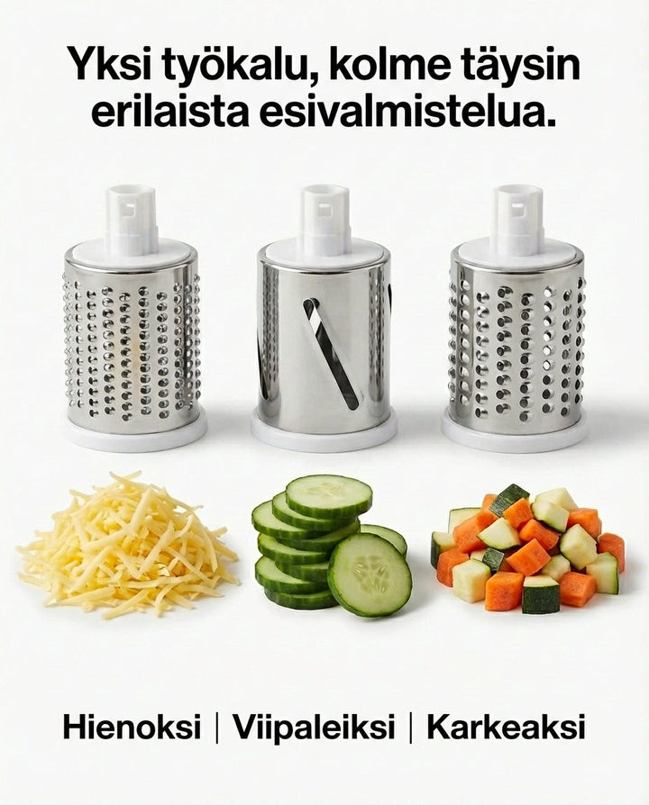 Obrotowa szatkownica do warzyw 3 w 1 z przyssawką i wymiennymi bębnami