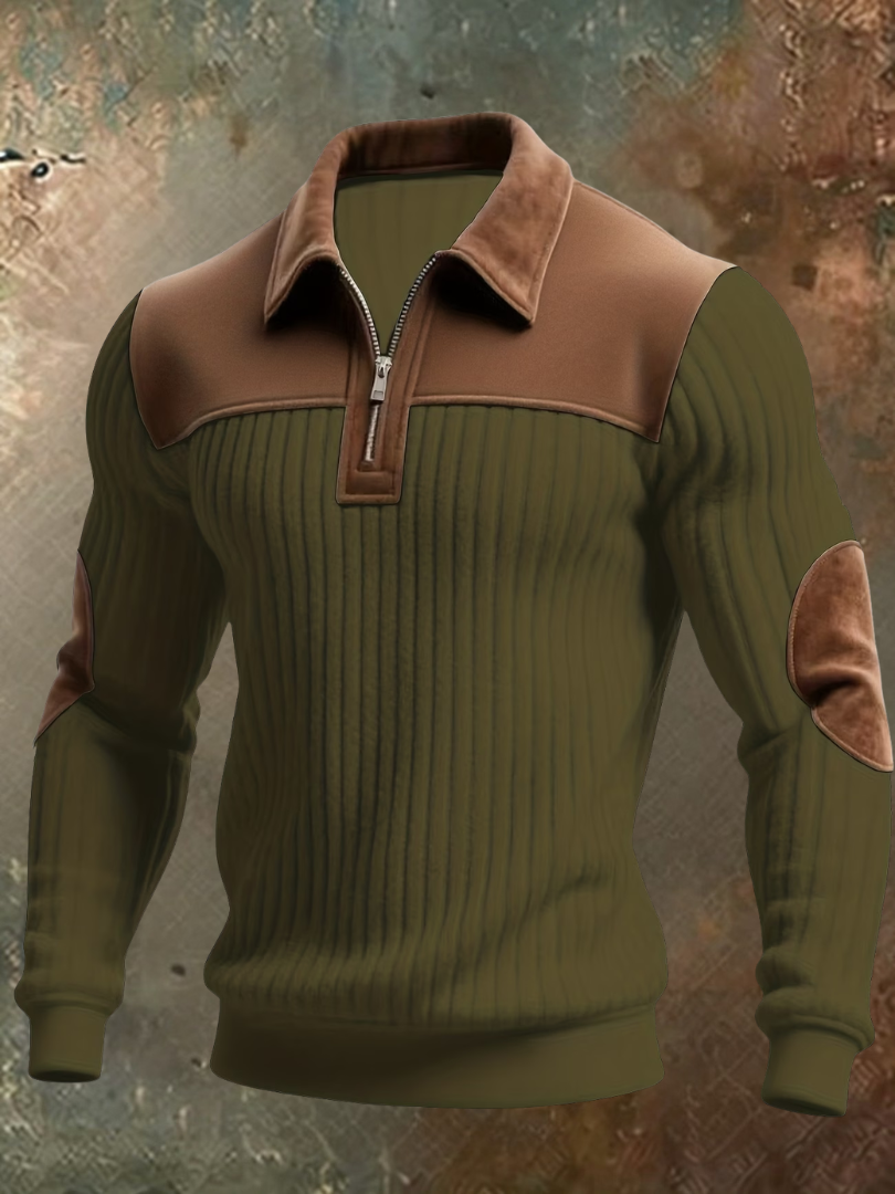Luksusowy męski sweter z detalami w stylu zamszu