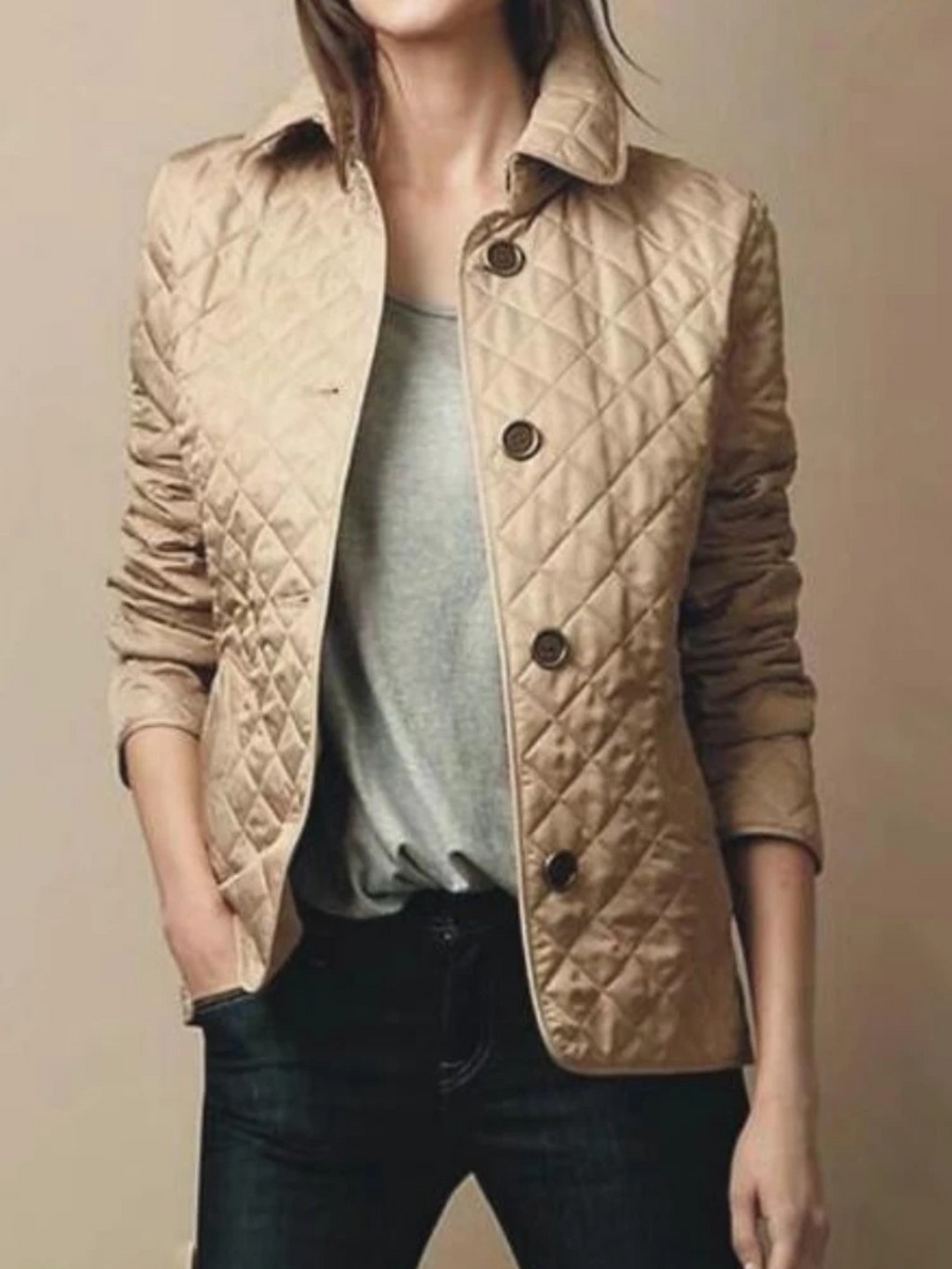 Kobieca Casual Kurtka Quilted z Odwróconym Kołnierzykiem