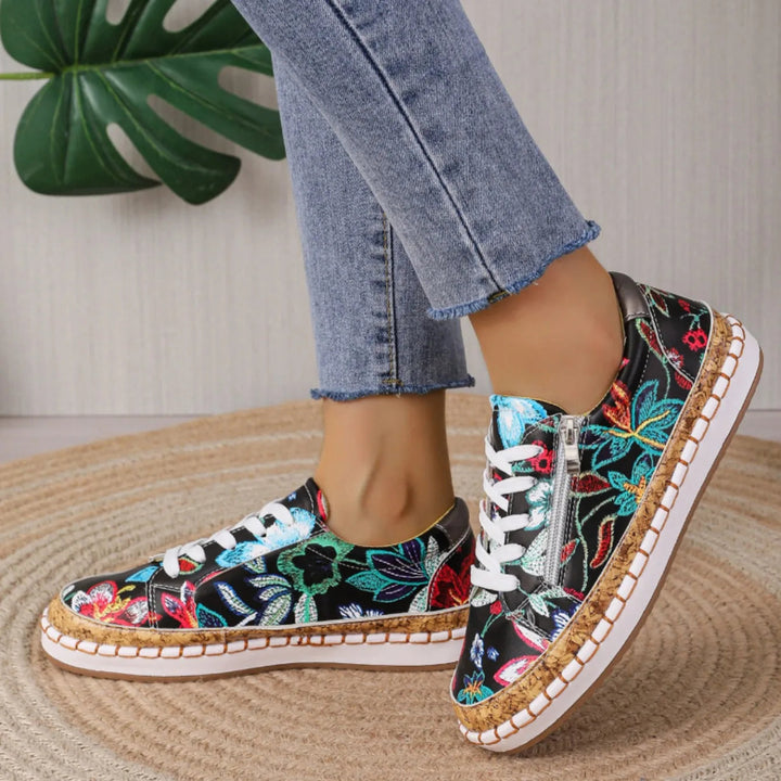 Eleganckie Kwiatowe Buty z Sznurówkami dla Kobiet