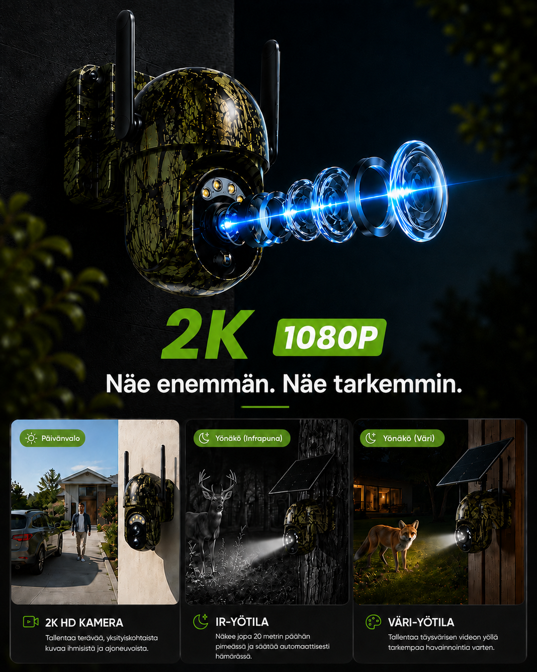 Bezprzewodowa kamera bezpieczeństwa zasilana energią słoneczną z 4G LTE lub Wi-Fi, 2K, PTZ, noktowizor