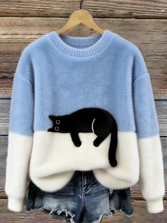 Sweter oversize z nadrukiem kota