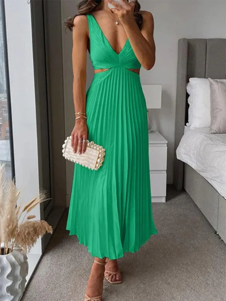 Elegancka Sukienka Bez Rękawów z Otwarty Plecami Graceful Sophistication na Ciepłe Pory Roku