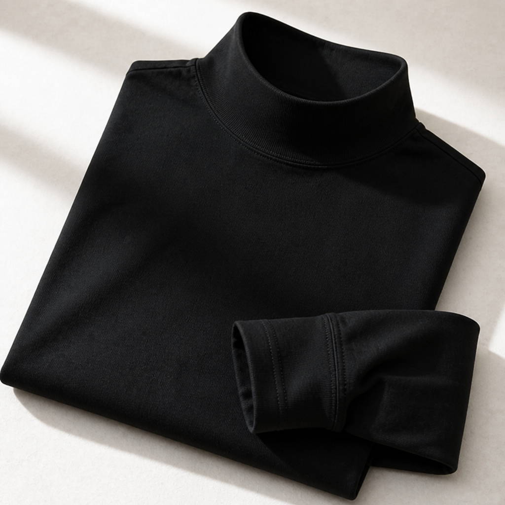 Męska koszulka slim fit z długim rękawem i wysokim, odwijanym kołnierzem