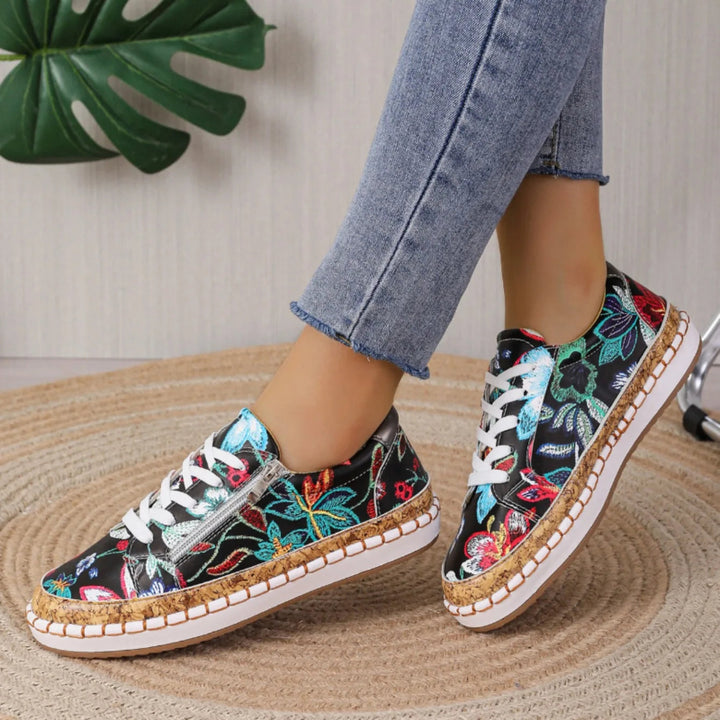 Eleganckie Kwiatowe Buty z Sznurówkami dla Kobiet