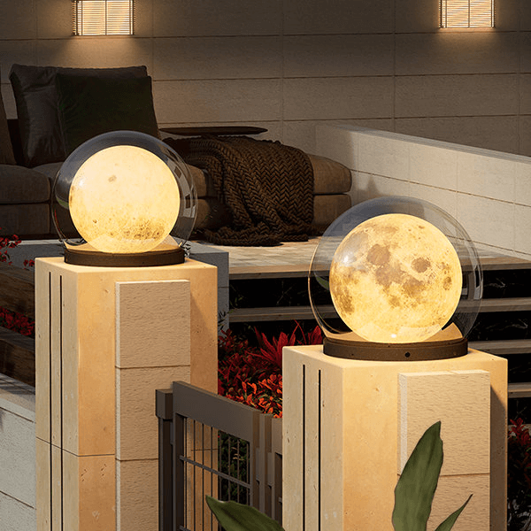Nowoczesna lampa zewnętrzna - design w kształcie księżyca