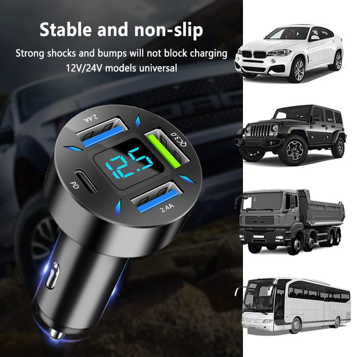 Ładowarka samochodowa 66W Super Szybkie Ładowanie z USB PD i QC 3.0 – uniwersalna do gniazda zapalniczki 12-24V