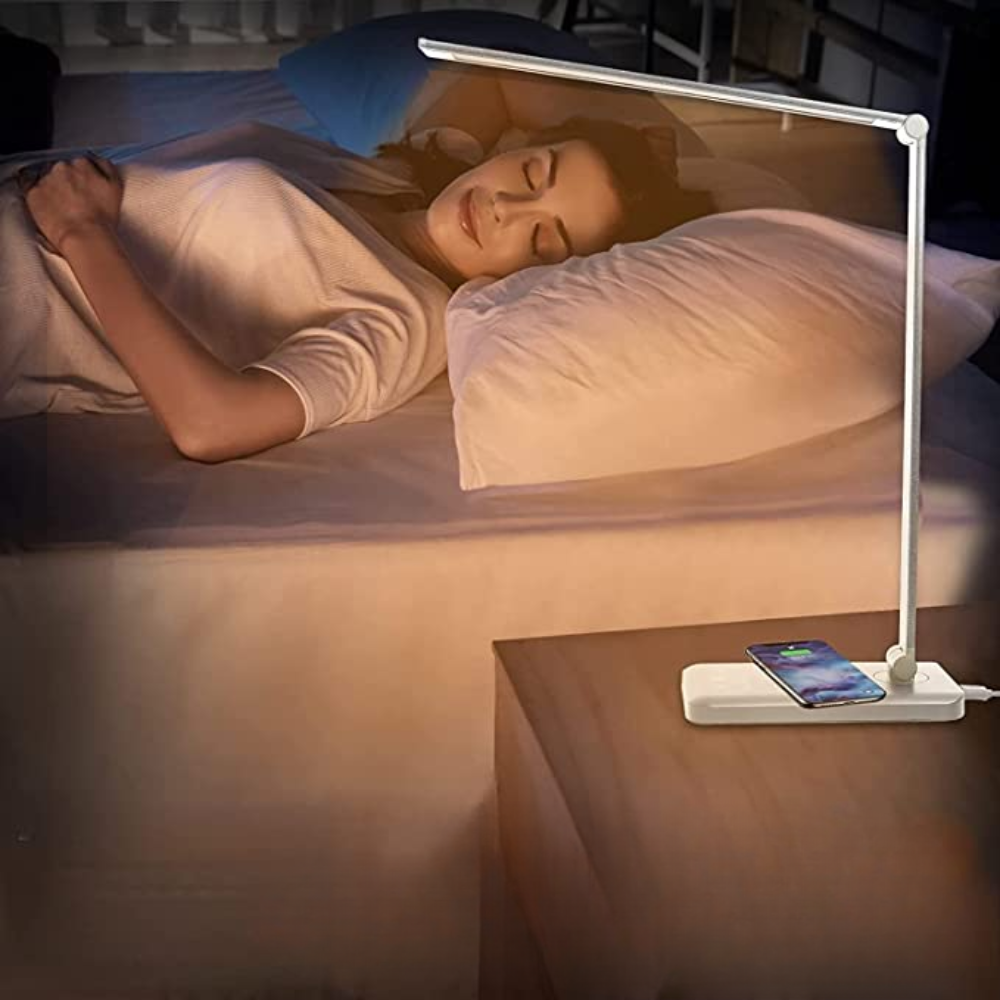 Nowoczesna regulowana lampka biurkowa LED z portem ładowania USB - BrightEase