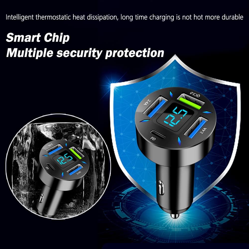 Ładowarka samochodowa 66W Super Szybkie Ładowanie z USB PD i QC 3.0 – uniwersalna do gniazda zapalniczki 12-24V