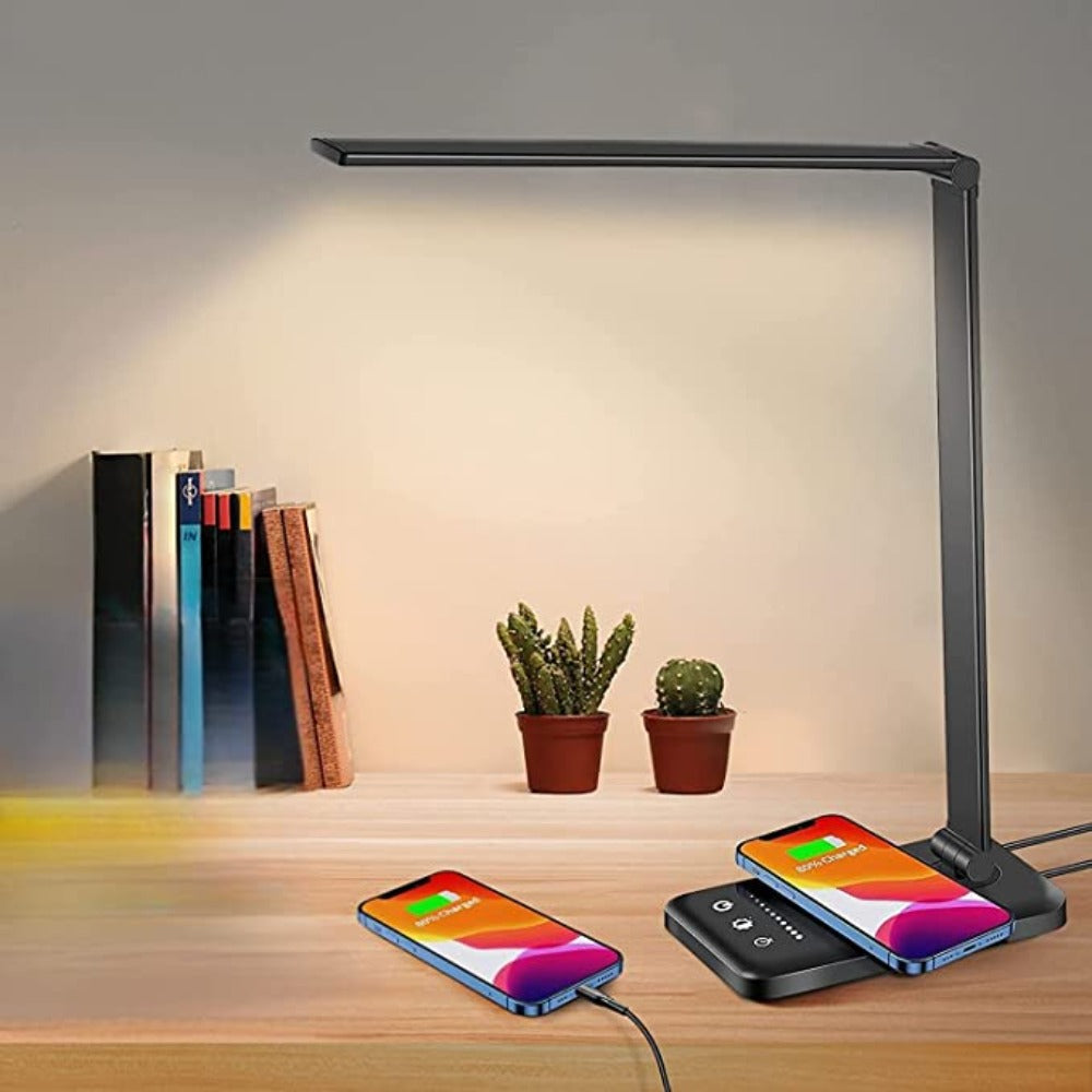 Nowoczesna regulowana lampka biurkowa LED z portem ładowania USB - BrightEase