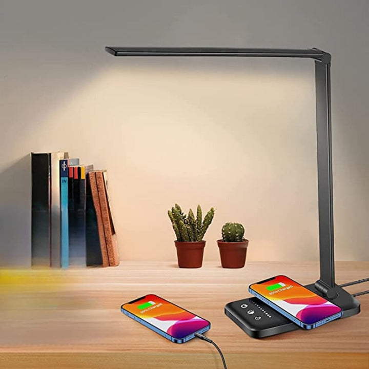 Nowoczesna regulowana lampka biurkowa LED z portem ładowania USB - BrightEase