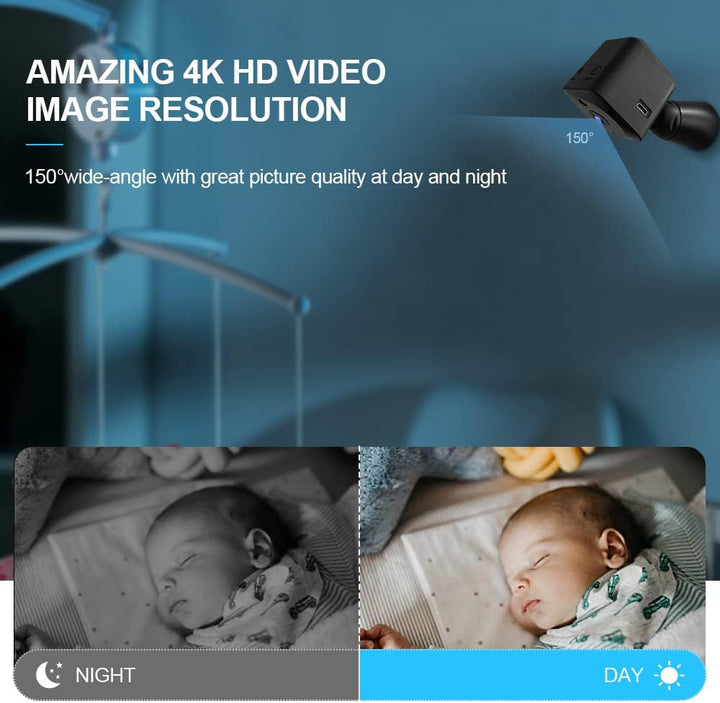 Mini kamera bezpieczeństwa 4K z Wi-Fi, ukryta kamera wewnętrzna z noktowizorem