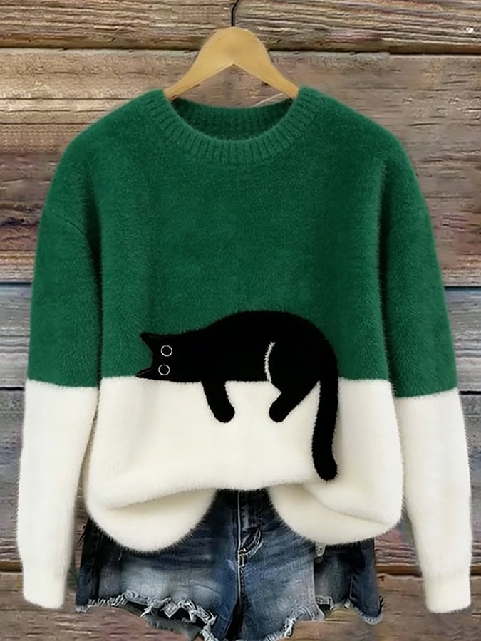 Sweter oversize z nadrukiem kota