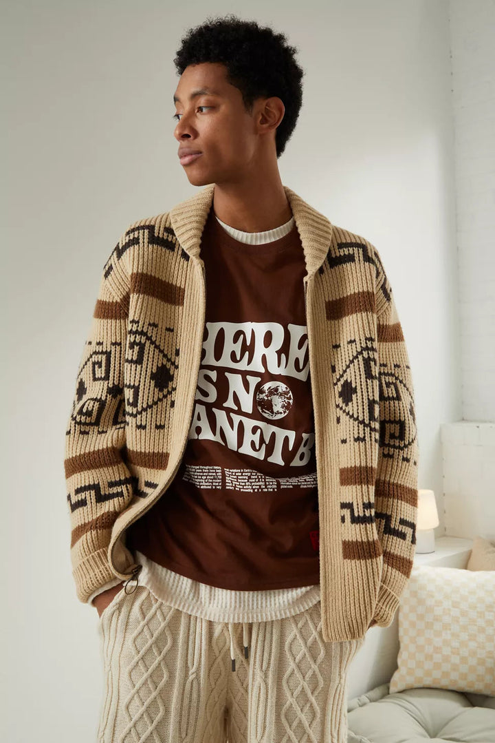 Vintage Jakardowy Sweter Męski z Zipperem - Ponadczasowy Styl Spotyka Nowoczesny Komfort