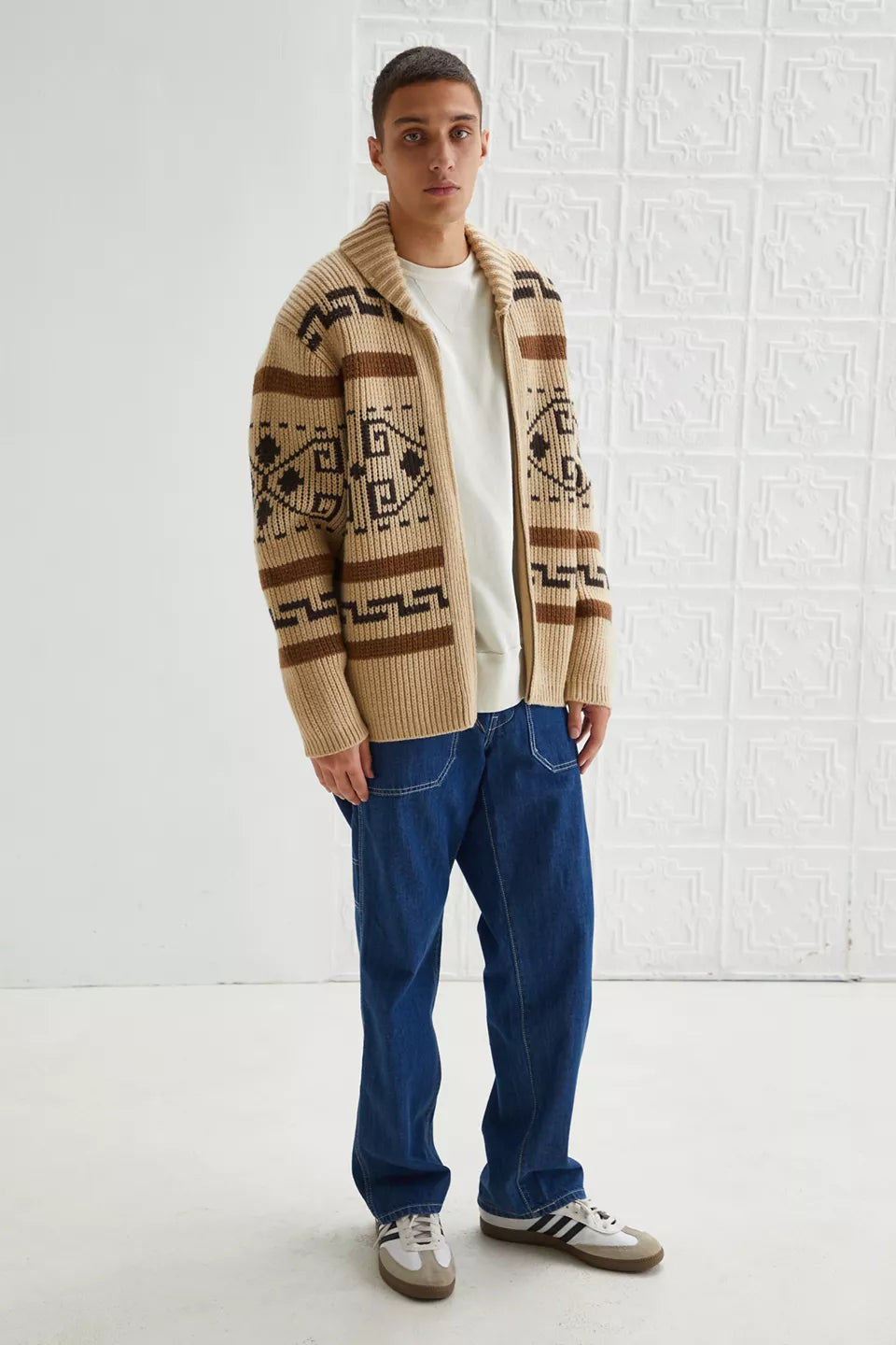 Vintage Jakardowy Sweter Męski z Zipperem - Ponadczasowy Styl Spotyka Nowoczesny Komfort