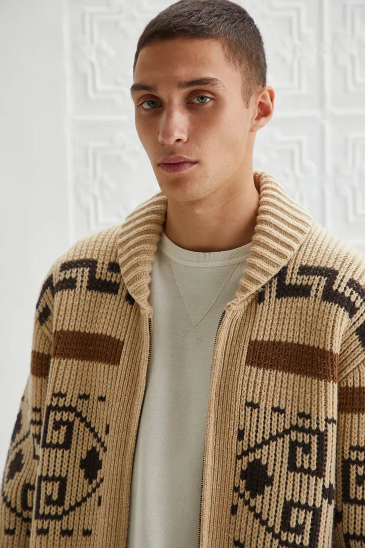 Vintage Jakardowy Sweter Męski z Zipperem - Ponadczasowy Styl Spotyka Nowoczesny Komfort