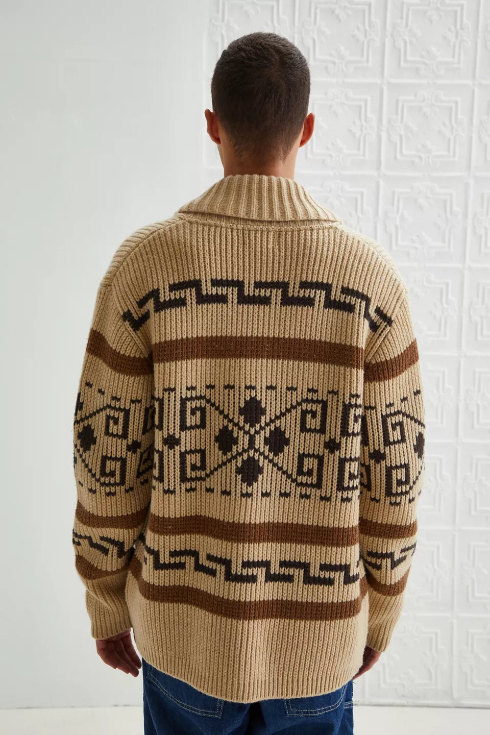 Vintage Jakardowy Sweter Męski z Zipperem - Ponadczasowy Styl Spotyka Nowoczesny Komfort