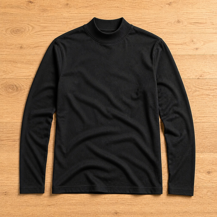 Męska koszulka slim fit z długim rękawem i wysokim, odwijanym kołnierzem