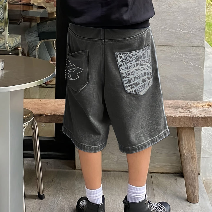 Casualowe bermudy jeansowe – luźny krój z eleganckim kwiatowym haftem