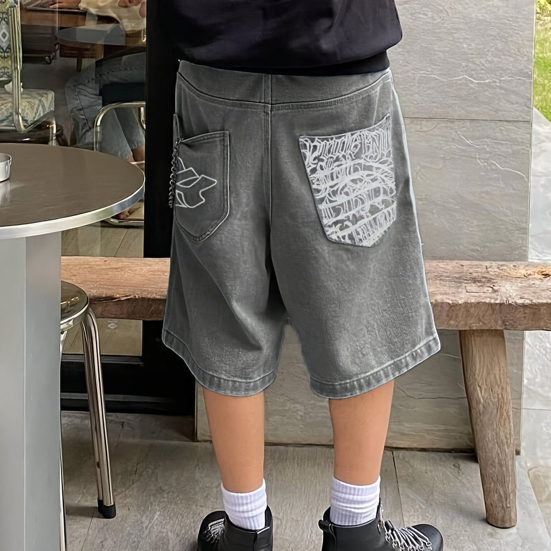 Casualowe bermudy jeansowe – luźny krój z eleganckim kwiatowym haftem