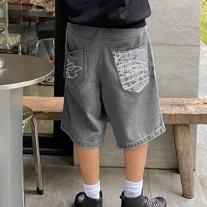 Casualowe bermudy jeansowe – luźny krój z eleganckim kwiatowym haftem