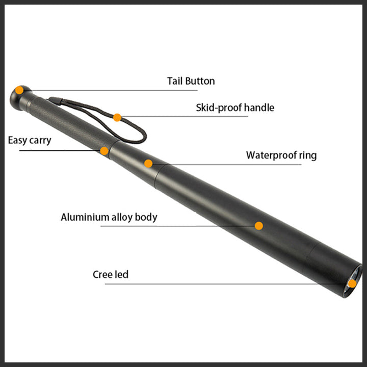 Latarka LED w kształcie kija baseballowego | Stop aluminium, 3 tryby oświetlenia | Do zastosowań awaryjnych i użytkowych