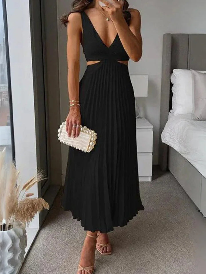 Elegancka Sukienka Bez Rękawów z Otwarty Plecami Graceful Sophistication na Ciepłe Pory Roku