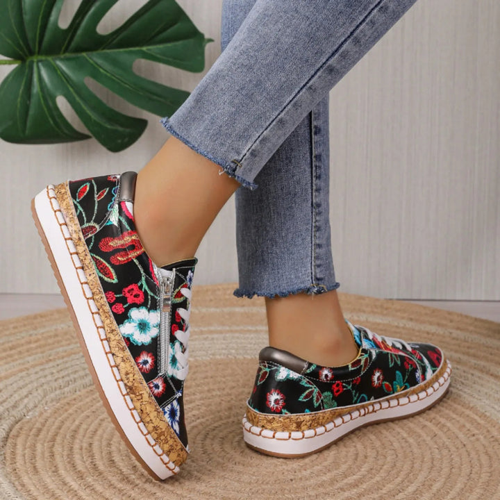 Eleganckie Kwiatowe Buty z Sznurówkami dla Kobiet