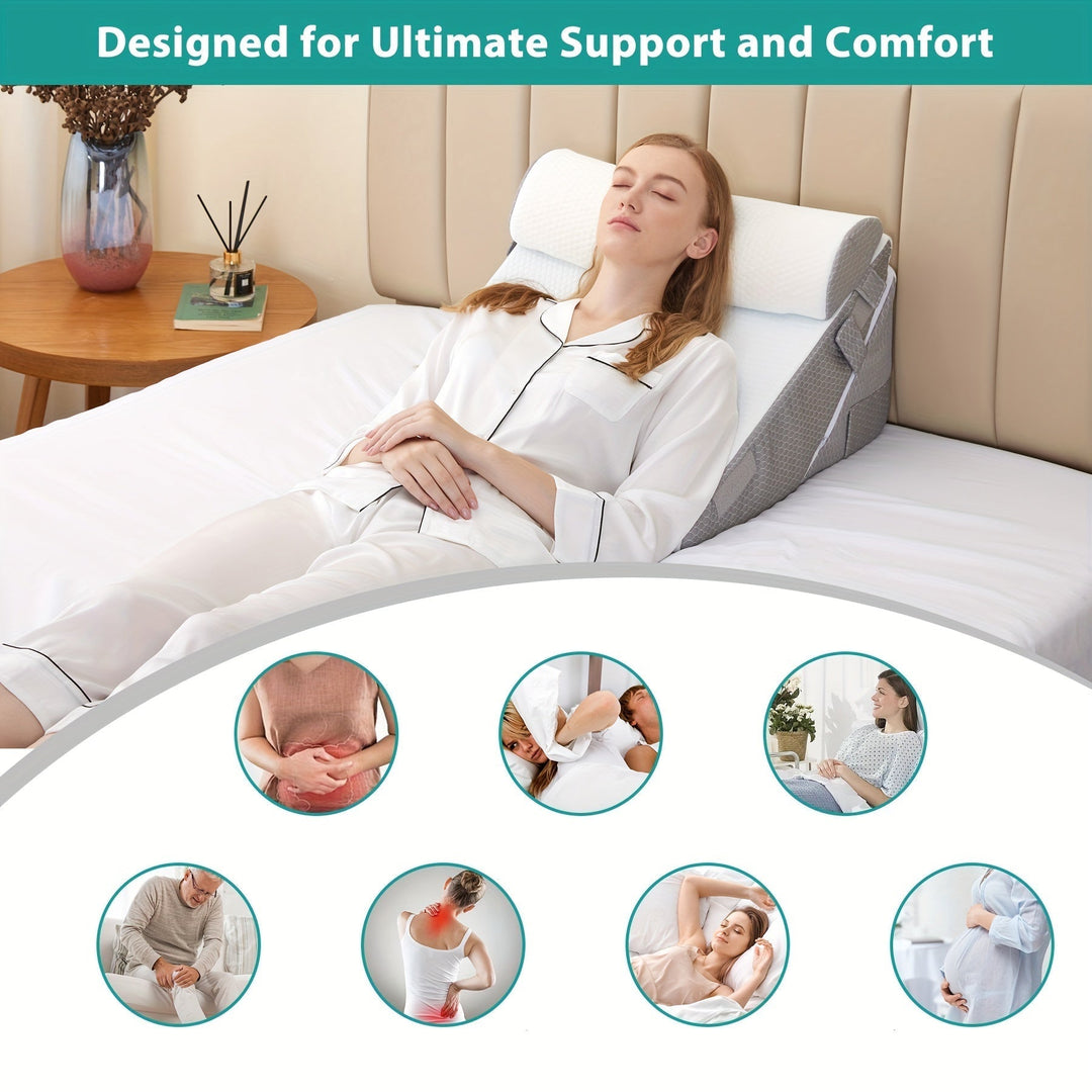 Regulowana Ortopedyczna Poduszka Klinowa RelaxPlus - Premium System Wsparcia z Pianki Memory 7 w 1