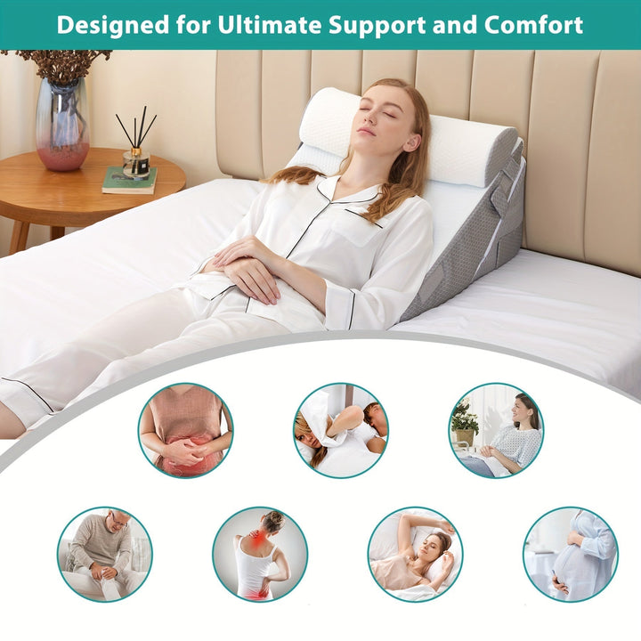 Regulowana Ortopedyczna Poduszka Klinowa RelaxPlus - Premium System Wsparcia z Pianki Memory 7 w 1