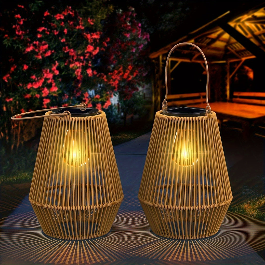 Zestaw solarnych wiszących lampionów boho – zrównoważone lampiony z wikliny do ogrodu i na balkon