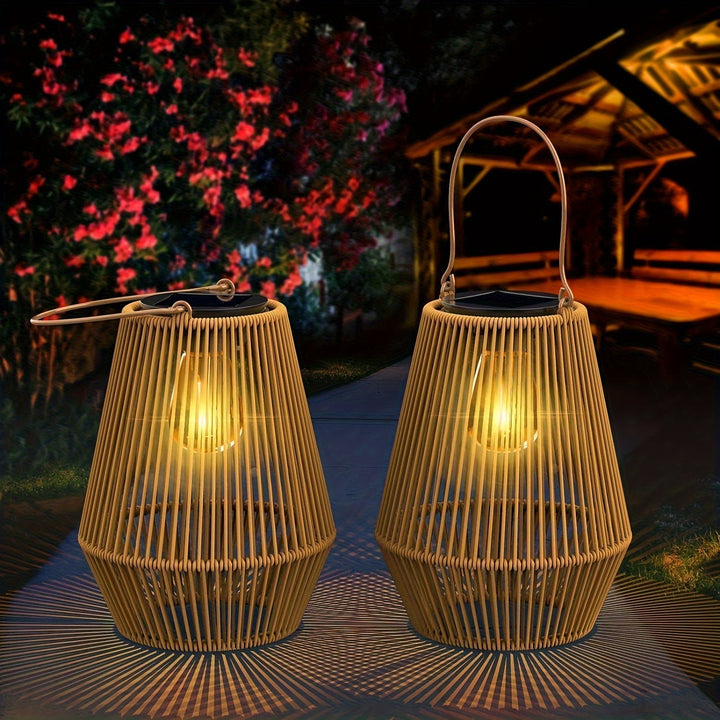 Zestaw solarnych wiszących lampionów boho – zrównoważone lampiony z wikliny do ogrodu i na balkon