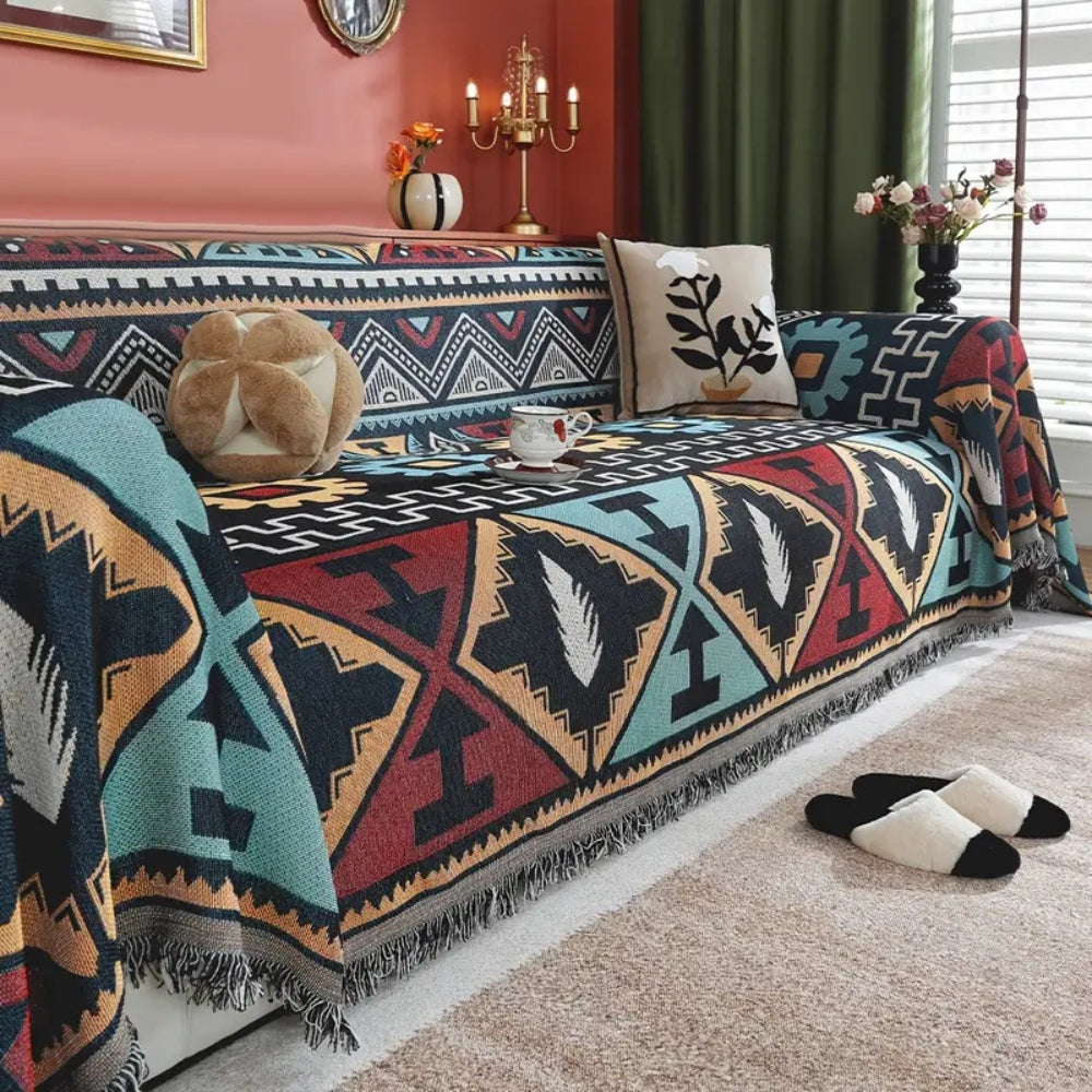 Aztecki Wzór Geometryczny Nakładka na Sofę Boho-Inspirowana Elegancją dla Twojej Przestrzeni Życiowej