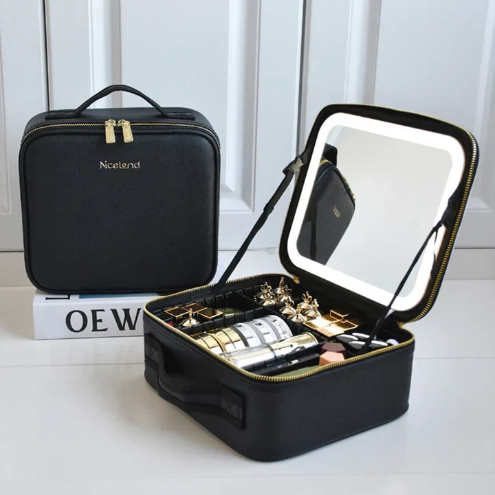 GlowLuxe LED Vanity Case | przenośny organizer kosmetyczny z regulowanym lusterkiem LED do bezbłędnego makijażu