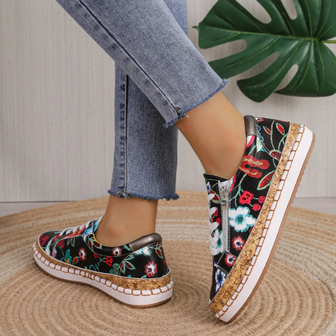 Eleganckie Kwiatowe Buty z Sznurówkami dla Kobiet