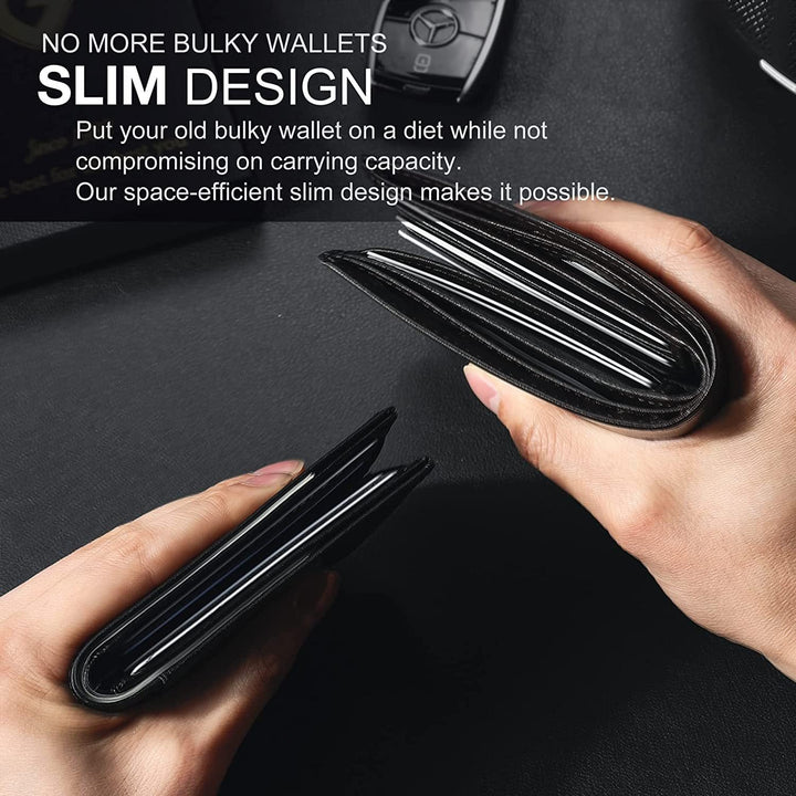Slim portfel RFID męski | Etui na karty ze skóry | Czarny
