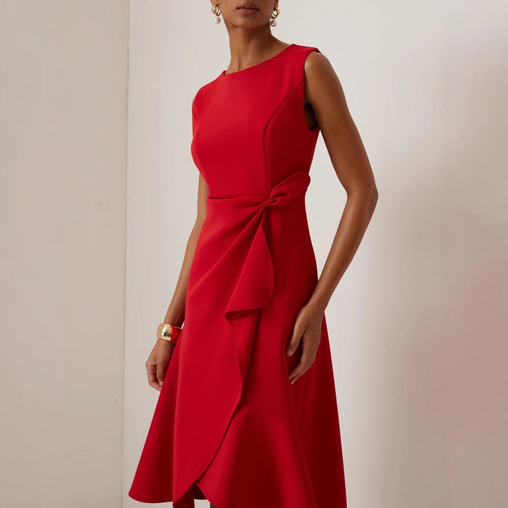 Women's Bow-knot Sleeveless Dress Summer Round Neck Red Temperament