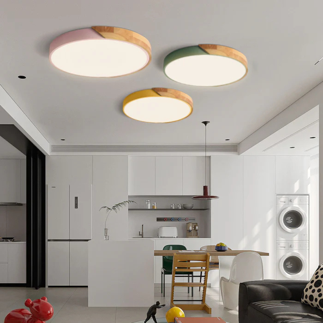 Drewniana lampa sufitowa Delos Scandi | Naturalna designerska lampa LED