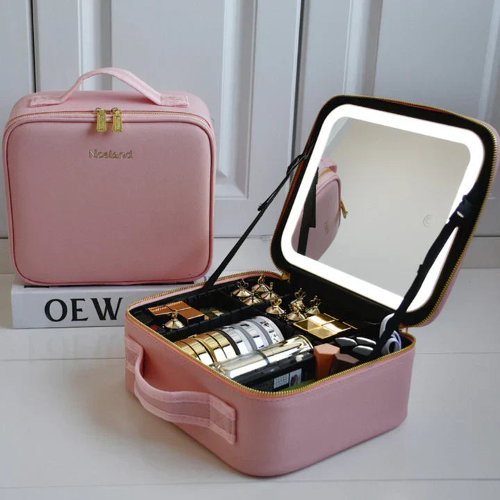 GlowLuxe LED Vanity Case | przenośny organizer kosmetyczny z regulowanym lusterkiem LED do bezbłędnego makijażu