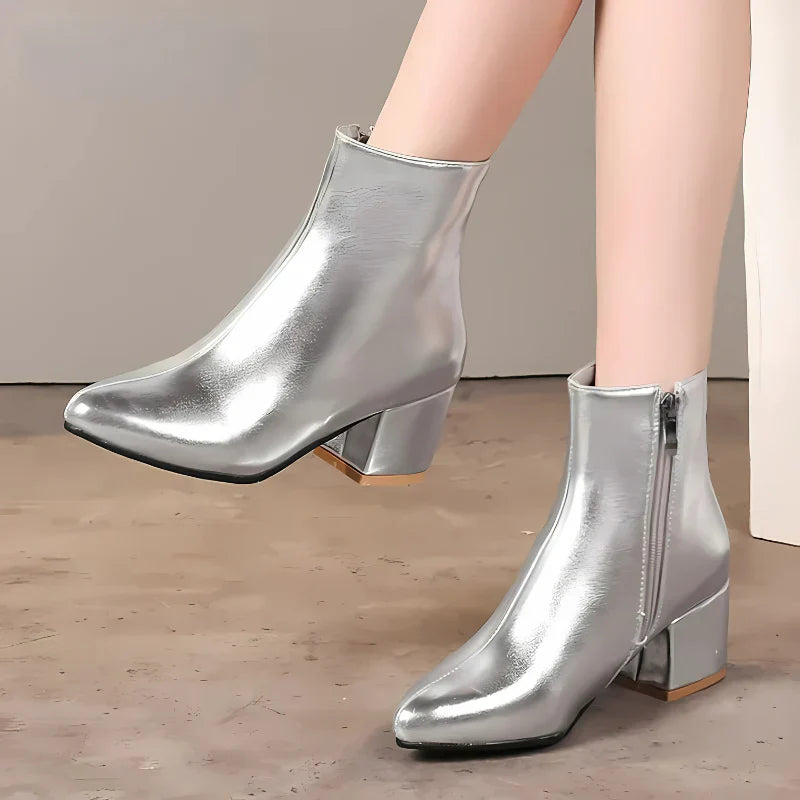 Stylowe Srebrne Botki Ankle dla Kobiet