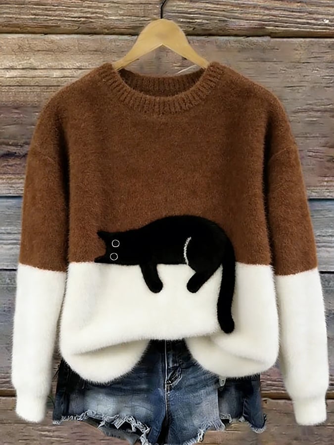 Sweter oversize z nadrukiem kota