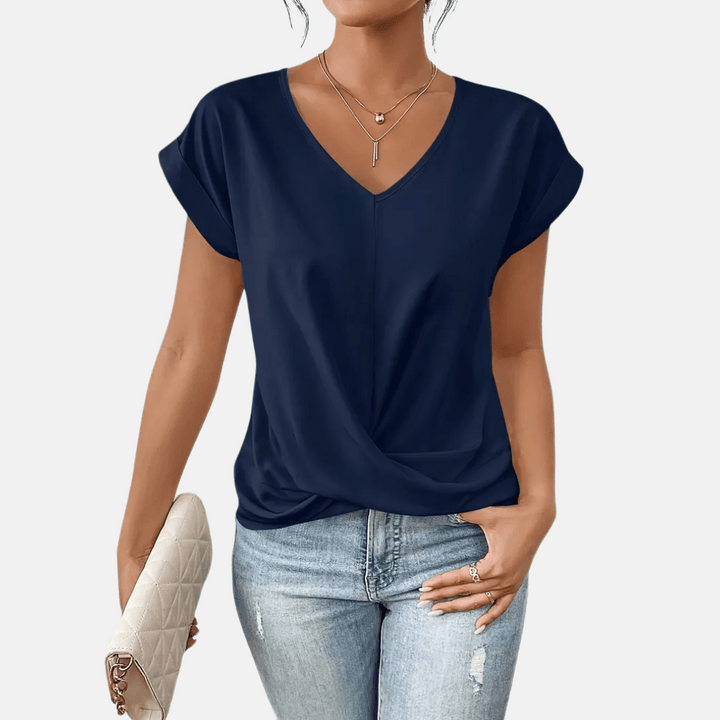 Bluzka damska z dekoltem w serek i drapowanym dołem