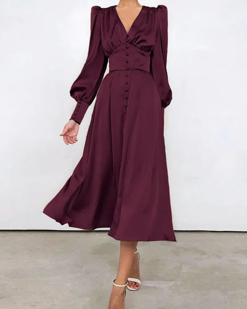 Elegancka Satynowa Sukienka Maxi z Dekoltem V dla Kobiet Timeless Elegance z Nowoczesnym Akcentem