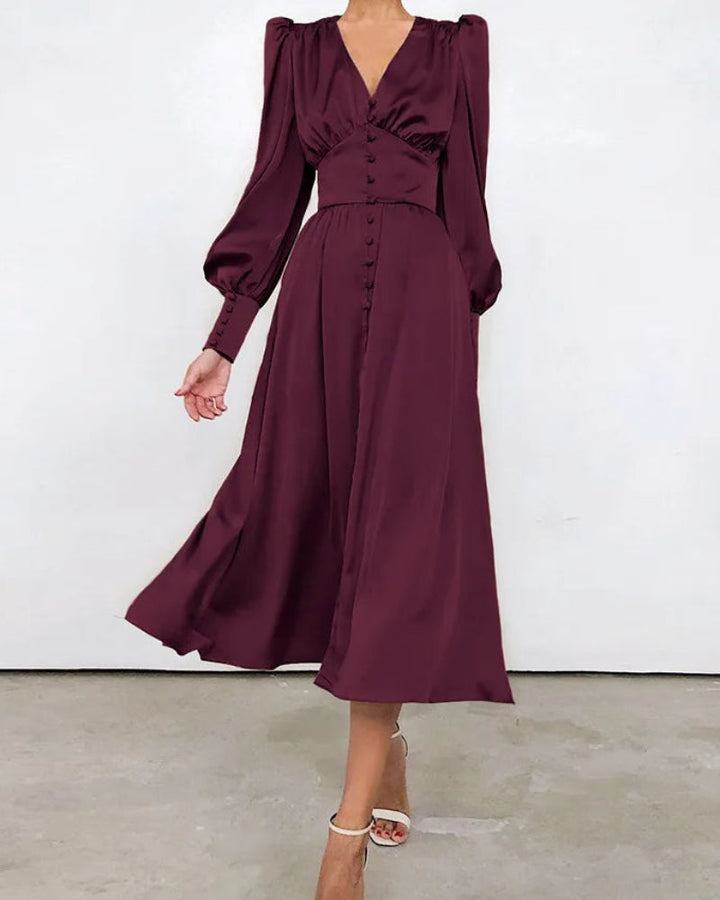 Elegancka Satynowa Sukienka Maxi z Dekoltem V dla Kobiet Timeless Elegance z Nowoczesnym Akcentem