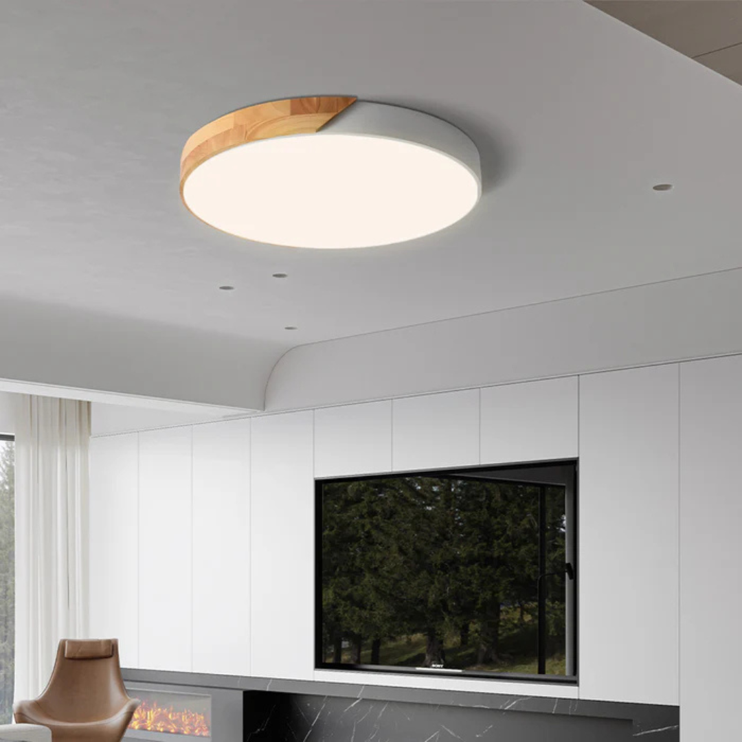 Drewniana lampa sufitowa Delos Scandi | Naturalna designerska lampa LED