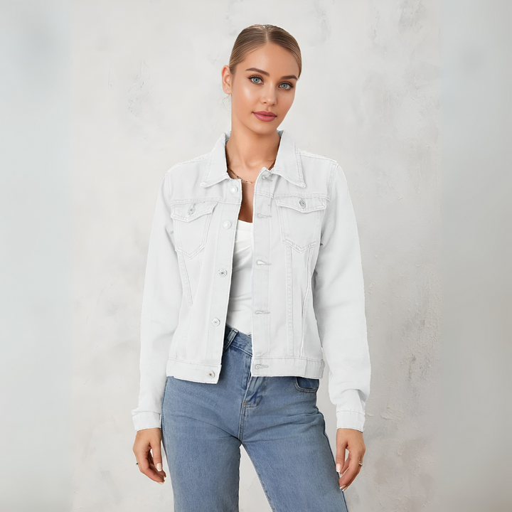 Kobiety Klasyczna Kurtka Denim z Guzikami
