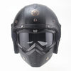 Otwarty kask motocyklowy retro vintage z osłoną i goglami